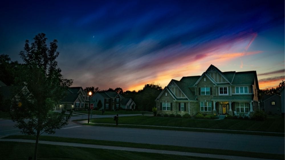 master planned community, close up of a house at sunset