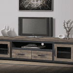 distressed metal and wood entertainment center