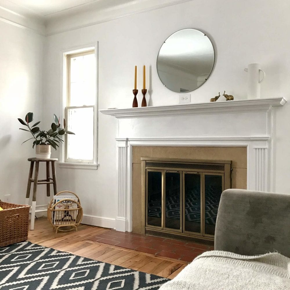 Fireplace in white living room