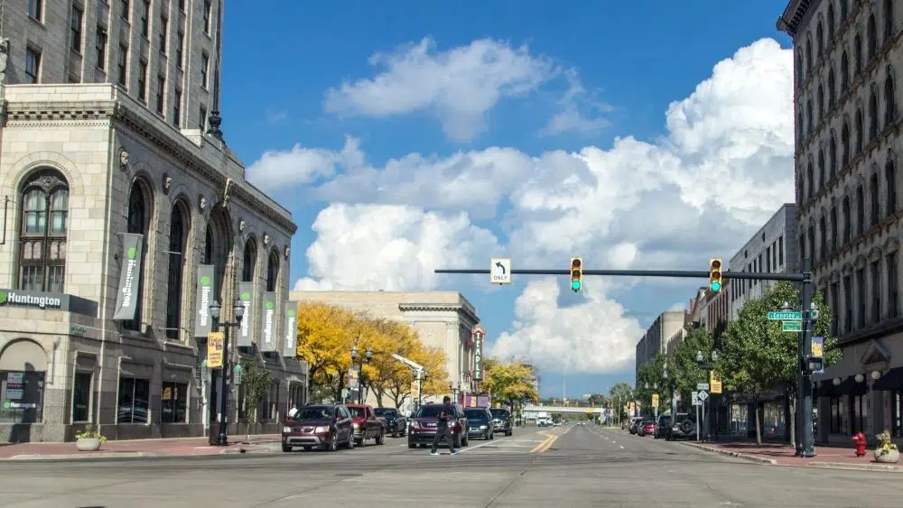 downtown saginaw michigan with historic buildings