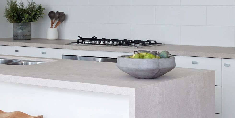 Industrial countertops with a light marble finish