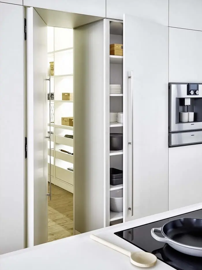 Modern kitchen with mini room extension showing additional pantry space