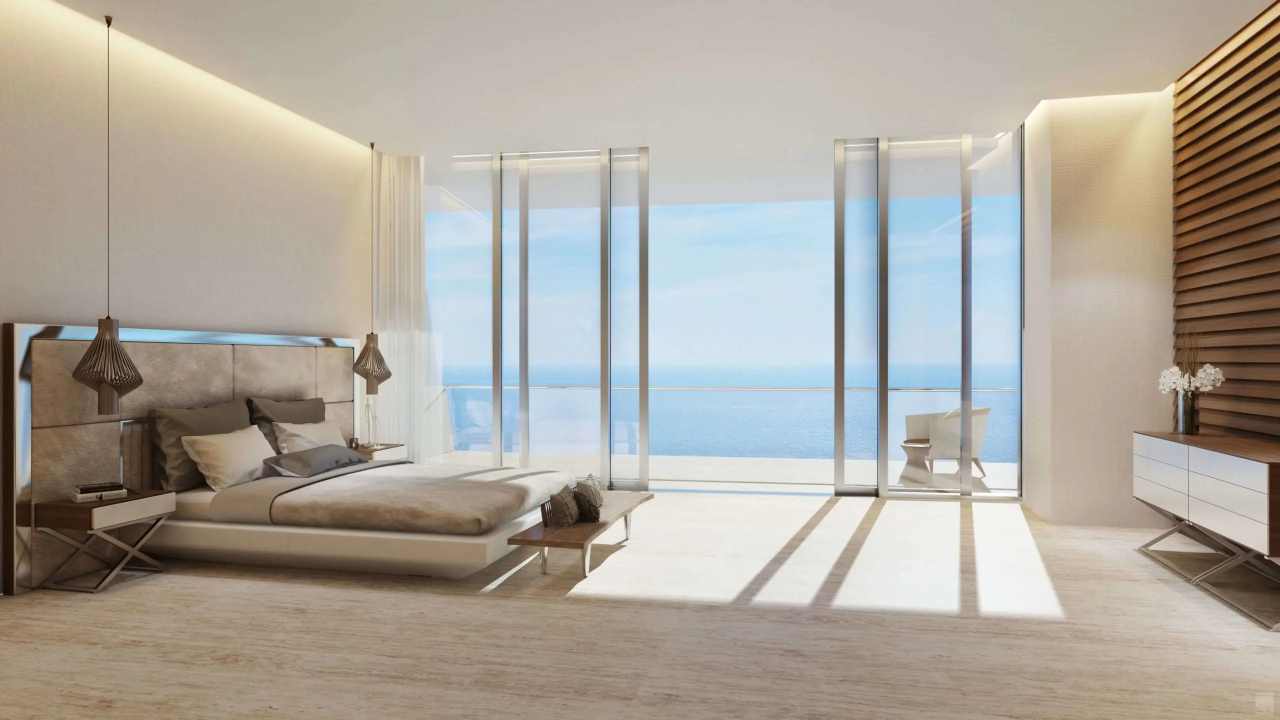 Luxury condo master bedroom at Turnberry Ocean Club