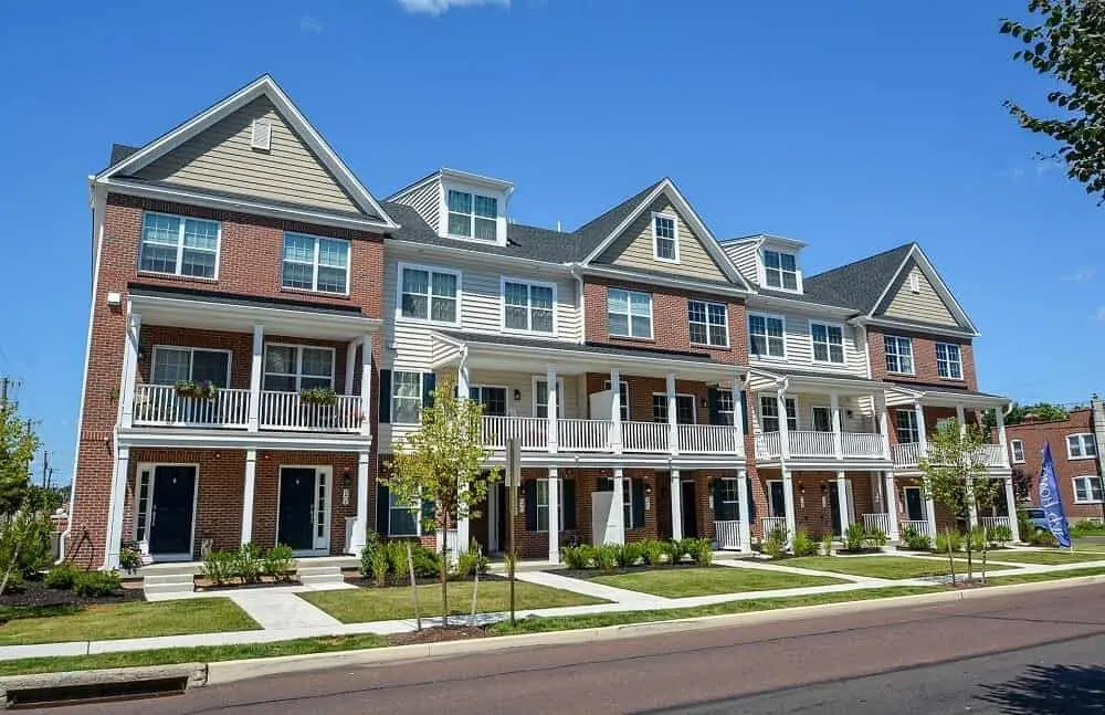 Exterior shot of townhome community Penn Square by W.B. Homes in Lansdale, PA.