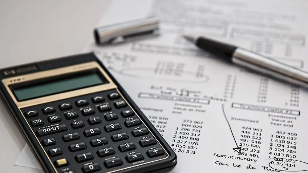Calculator and an expense sheet