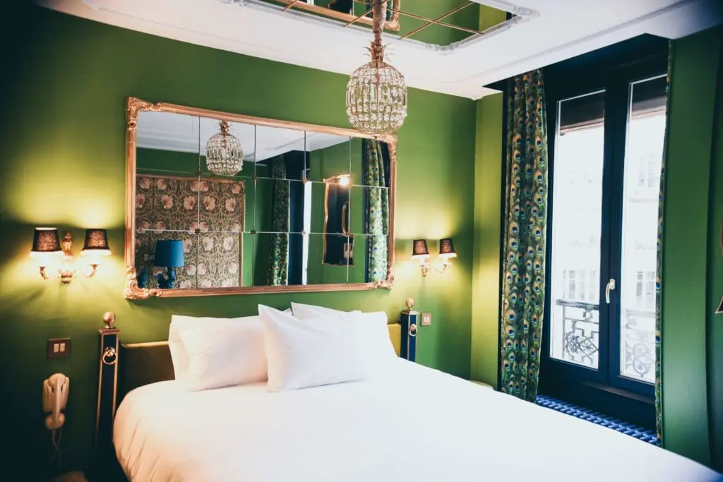 Green painted bedroom