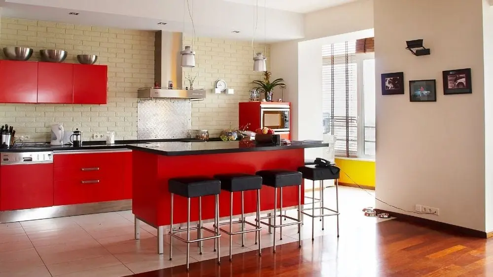 red-kitchen-white-floor