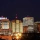 Nightime skyline view of downtown Raleigh North Carolina