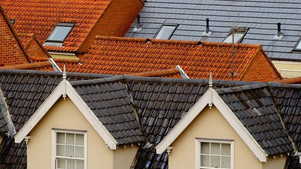 Tiled roofs with an assortment of colors.