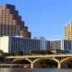 View of downtown Austin and Congress Bridge from Lady Bird Lake