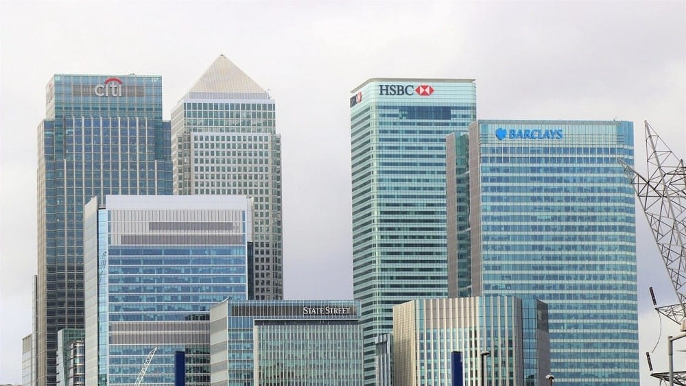 High-rise buildings of several bank companies.