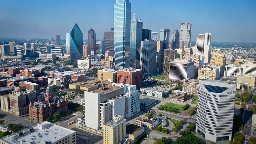 An aerial shot of downtown Dallas.