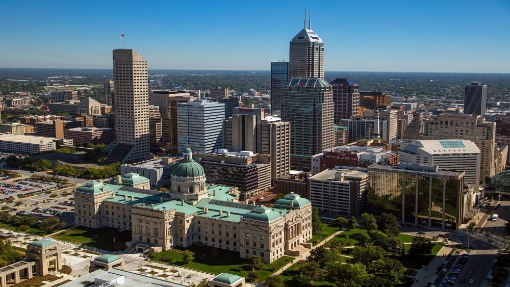 View of downtown Indianapolis including the Indiana state capitol
