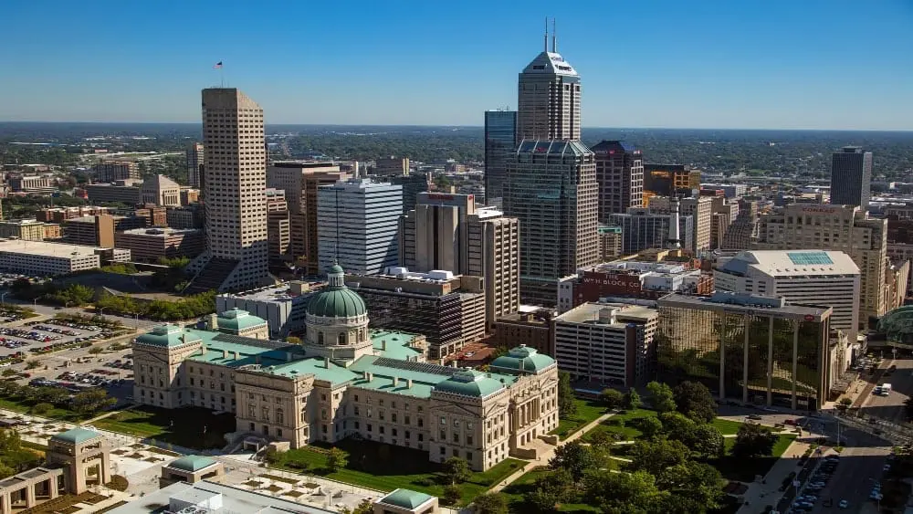 View of downtown Indianapolis including the Indiana state capitol