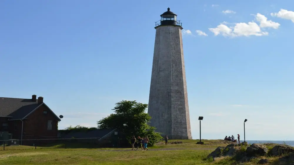 Lighthouse next to coast in New Haven, Connecticut