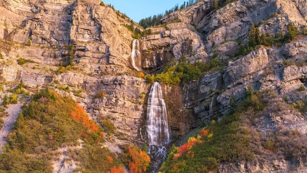 View of Bridal Falls, a waterfall in Provo, Utah.