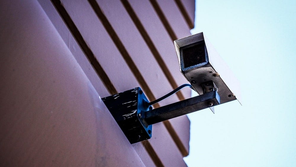 Surveillance camera on a building.