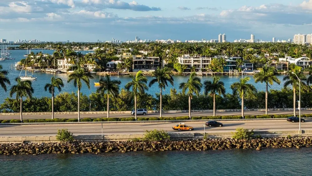 Aerial shot of Biscayne Bay, FL, where North Bay Village is located.