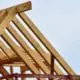 Close up on a wooden roof truss for a new home