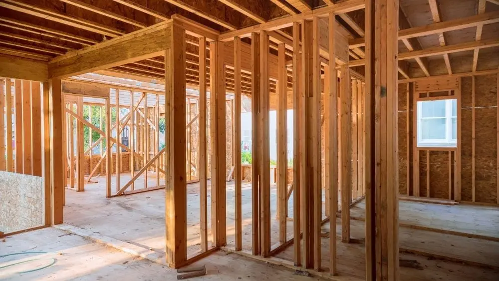 Wood framing and walls of a home.