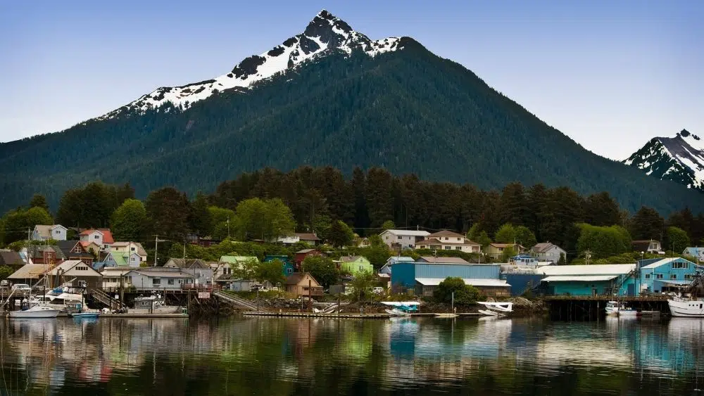 Sitka, Alaska from a lake.