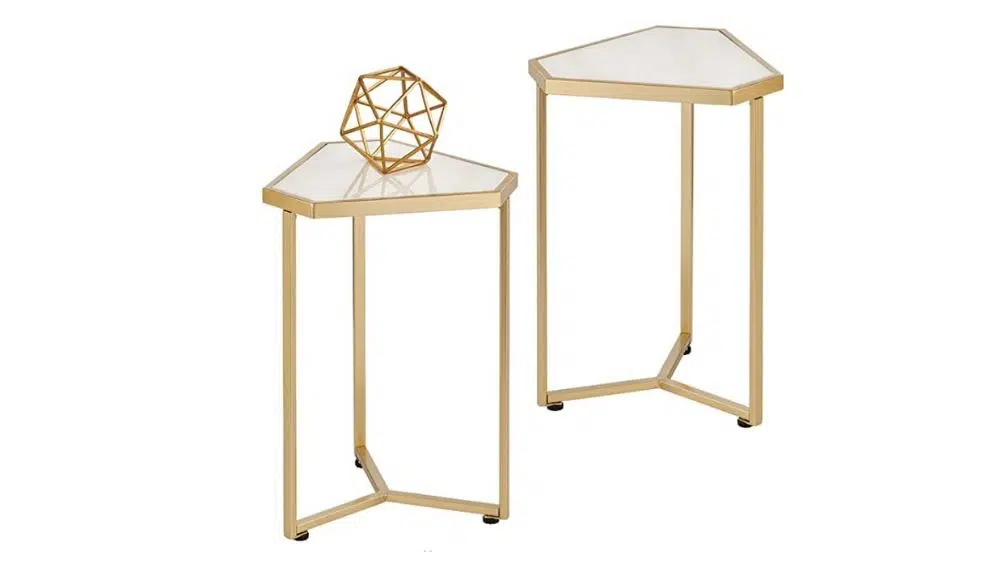 mDesign Triangle Metal & Marble in-Lay Accent Table