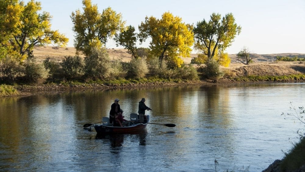 People on a boat fishing near Casper, Wyoming.