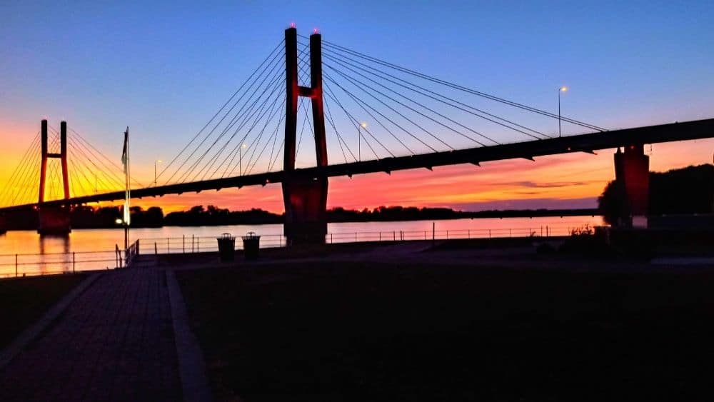 Bridge at sunset in Quincy, Illinois.