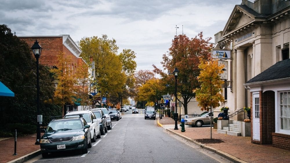 Street during fall in Easton, Maryland.