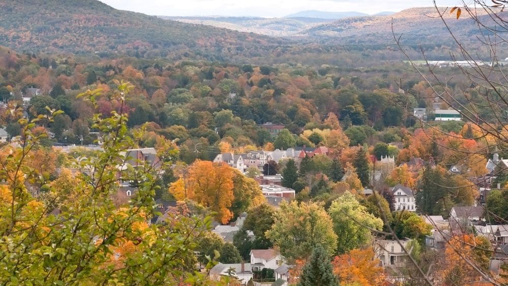 Overview of Oneonta, New York in the fall.