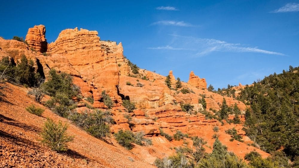 View of Cedar Canyon, a red rock formation near Cedar City, Utah.