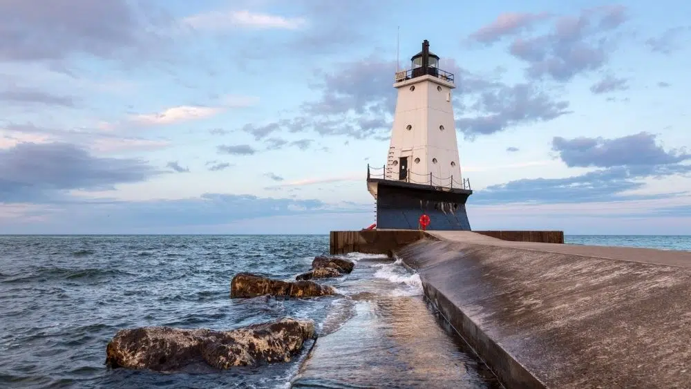 Lighthouse in Ludington overlooking Lake Michigan.