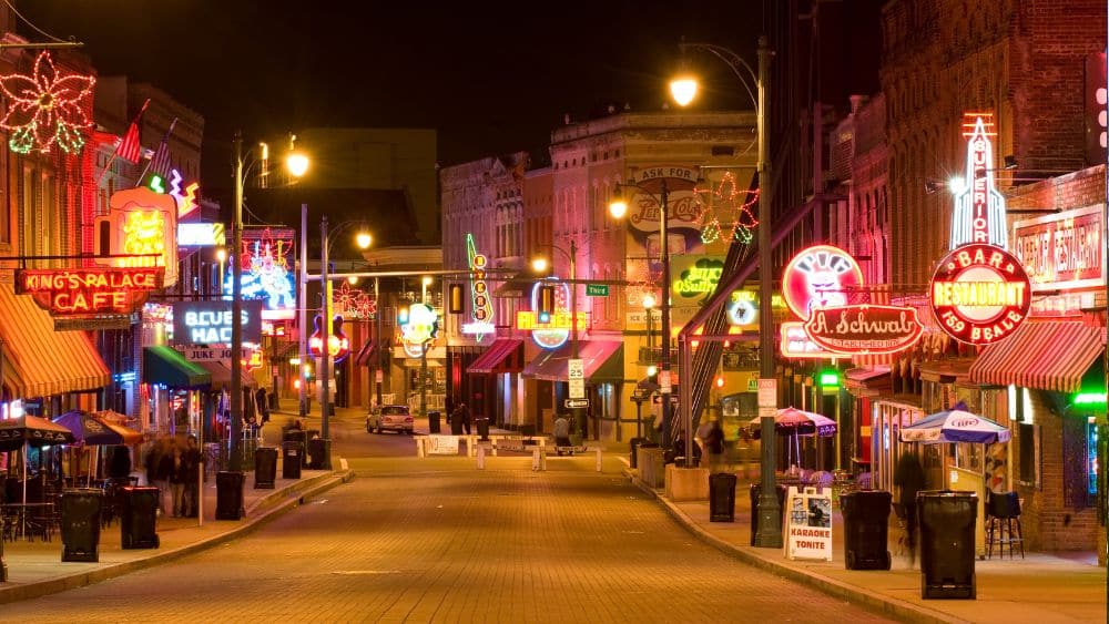 Neon signs along famous Beale Street in Memphis, Tennessee.