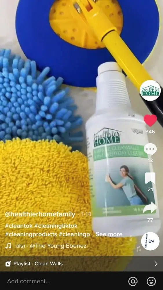 Screenshot of @healthierhomefamily's TikTok video featuring the wall mop.