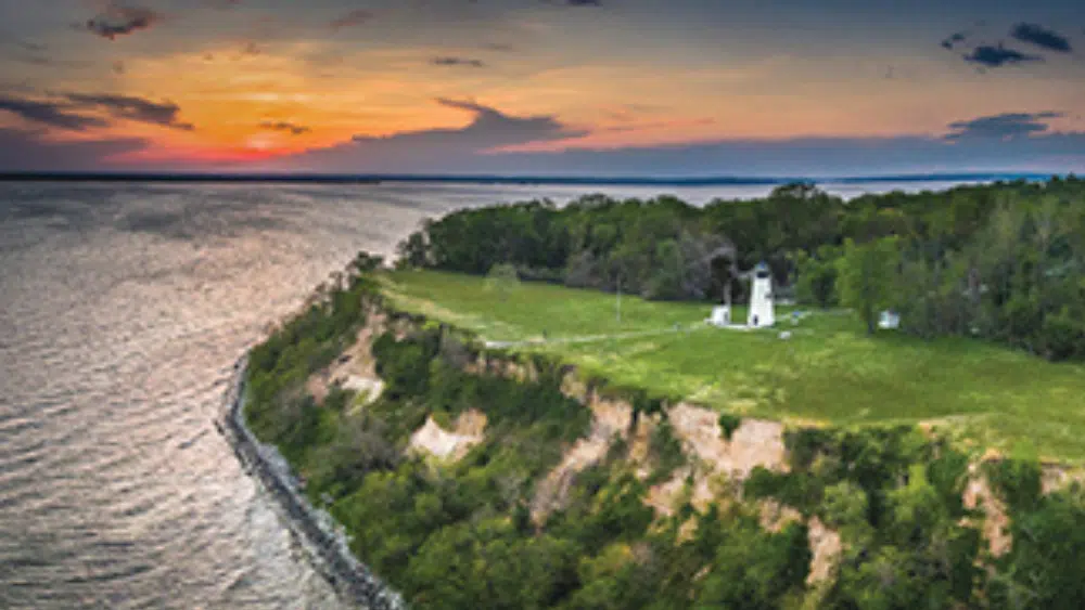 Rock cliffs and aerial view of  Elk Neck State Park