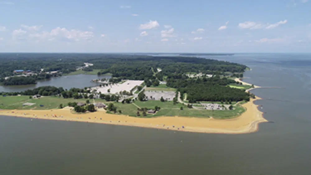 Aerial shot of Sandy Point State Park