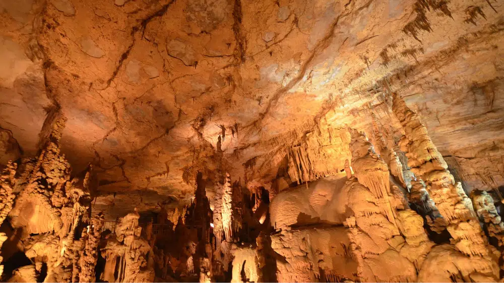 View from inside a cavern at Cathedral Caverns State Park, Alabama.