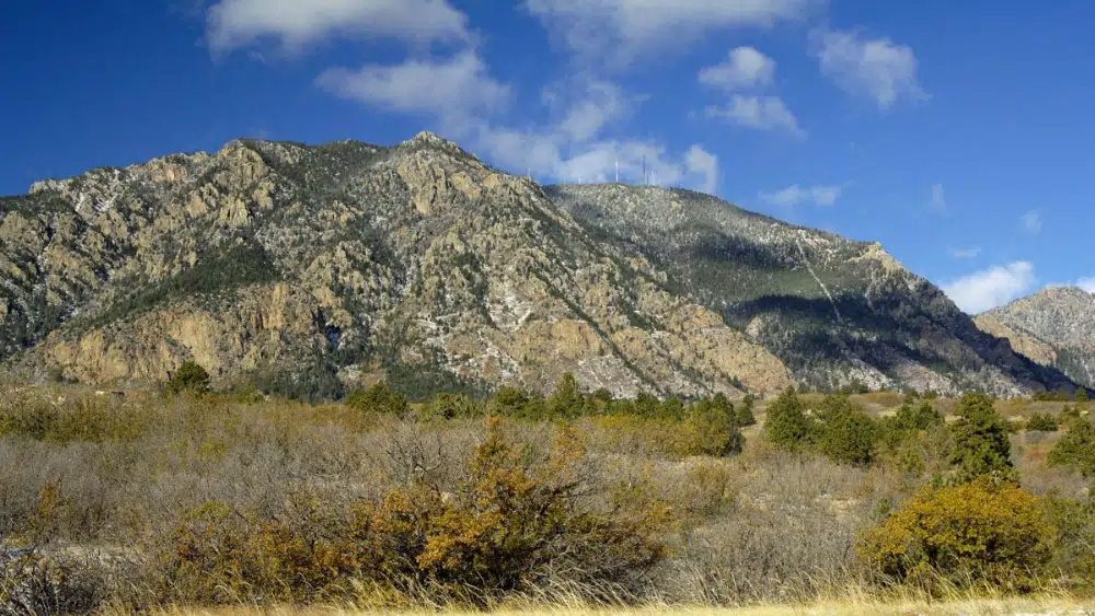 View of Cheyenne Mountain at Cheyenne Mountain State Park, Colorado.