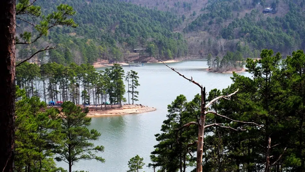 View of Lake Ouachita with camping and boating areas