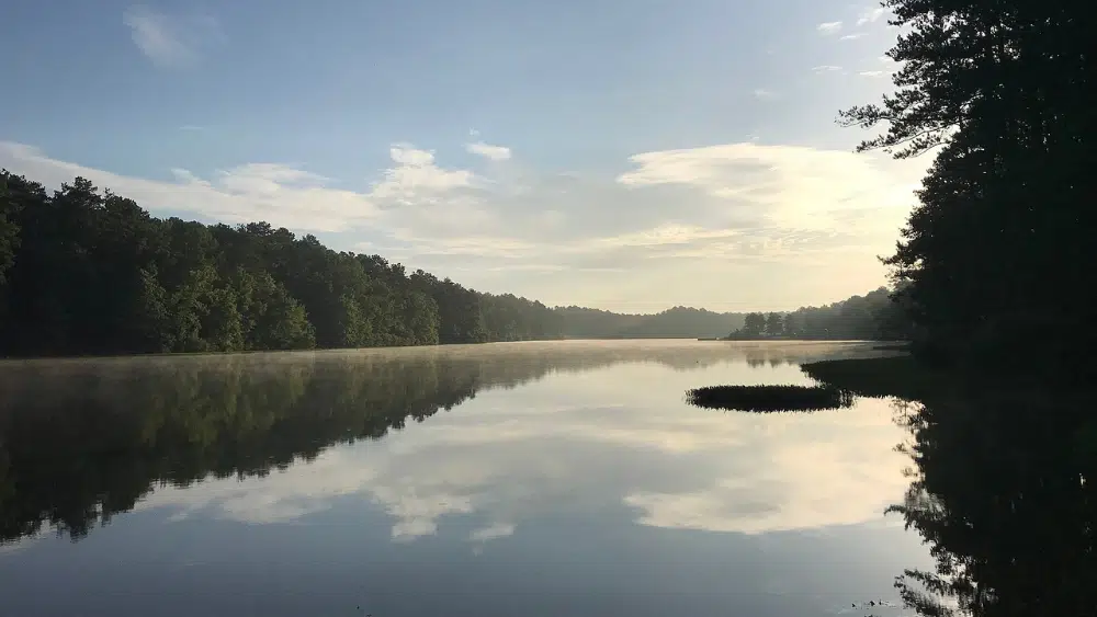 View of Oak Mountain Lake at Oak Mountain State Park, Alabama.