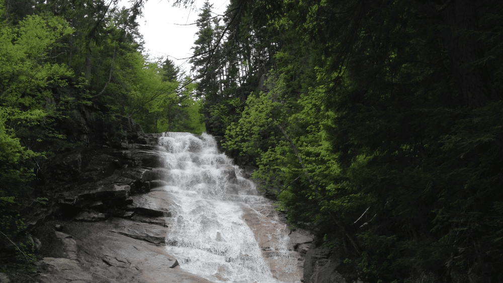 View of Ripley Falls waterfall at Crawford Notch State Park, New Hampshire.