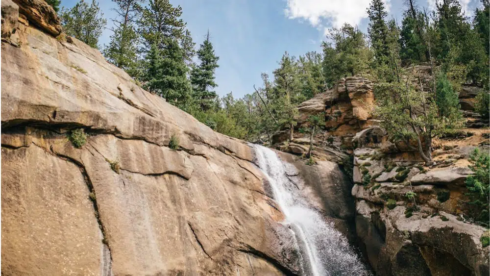 View of waterfall at Staunton State Park, Colorado.