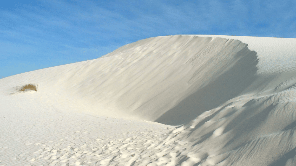 Close up view of a white sand dune at White Sands National Park, New Mexico.