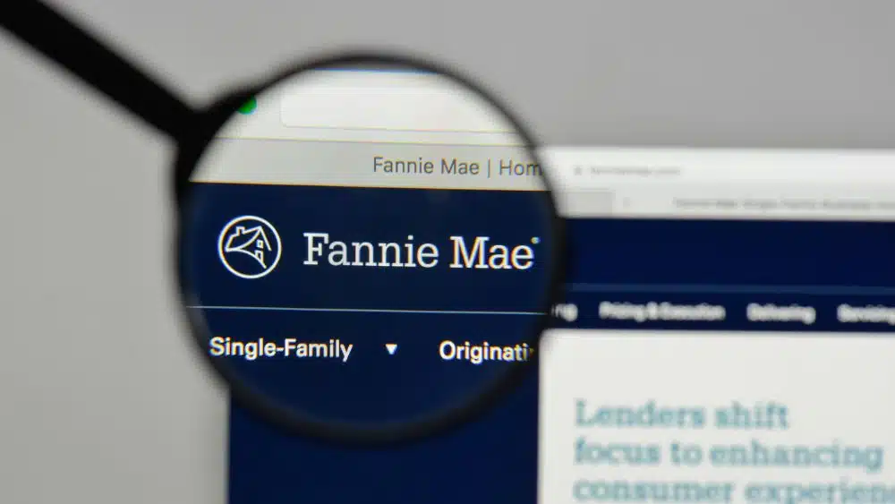 Blue website page with a logo of a house and the words "Fannie Mae" at the top.