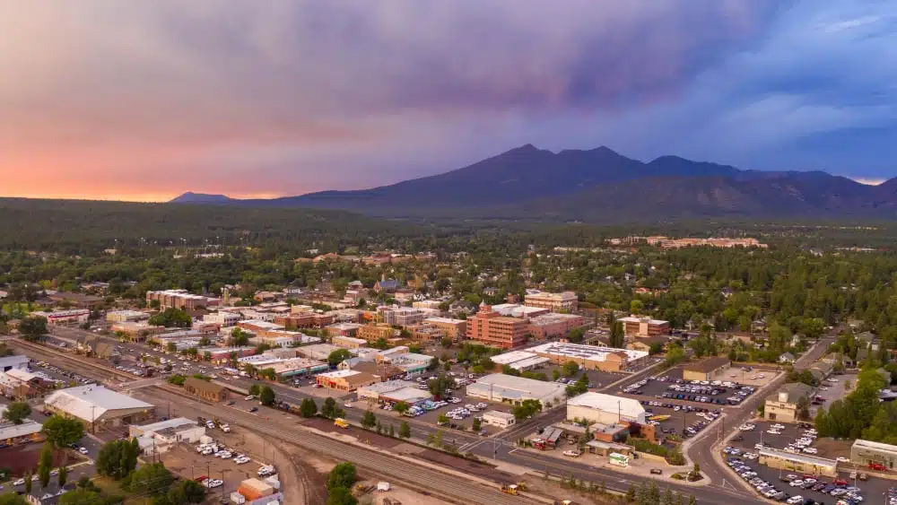 Flagstaff in foreground with Humphreys Peak in background
