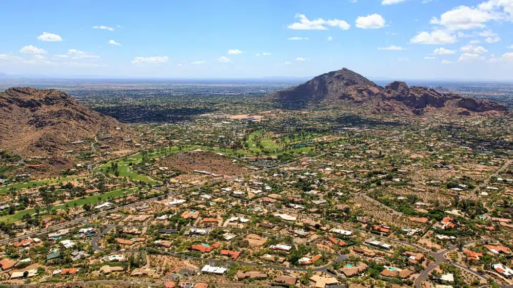 View of Paradise Valley, Arizona, with Camelback Mountain in the background