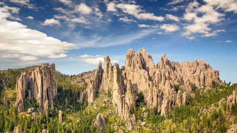 Mountains of rocks shaped like spires.
