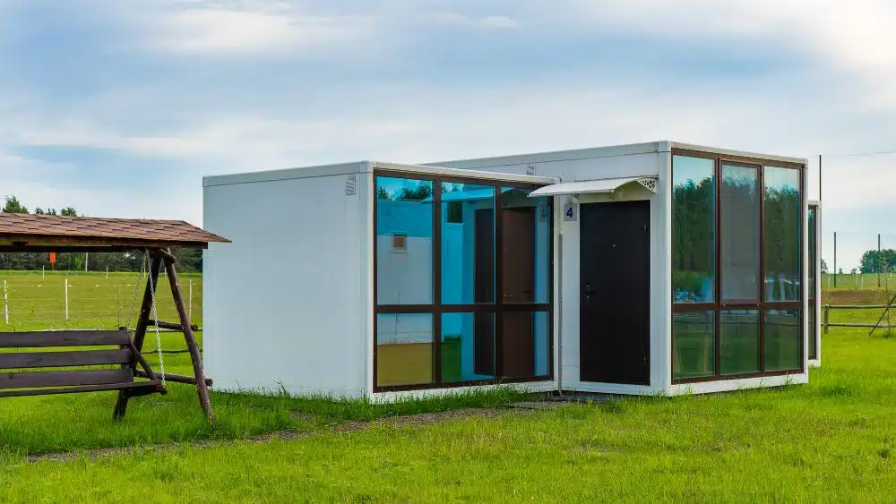 prefabricated tiny home made of panels with large panoramic windows