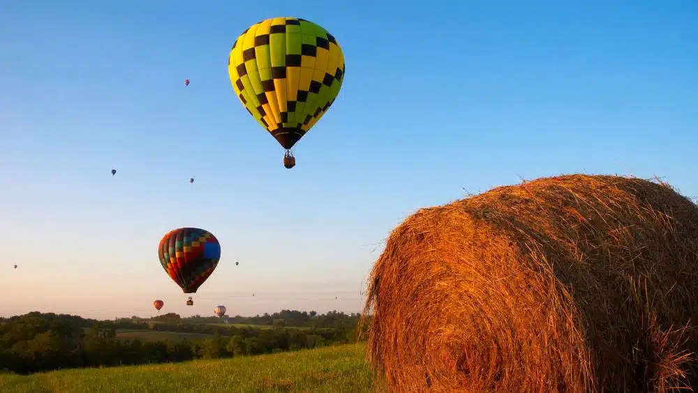 Iowa farmland with hot air balloons