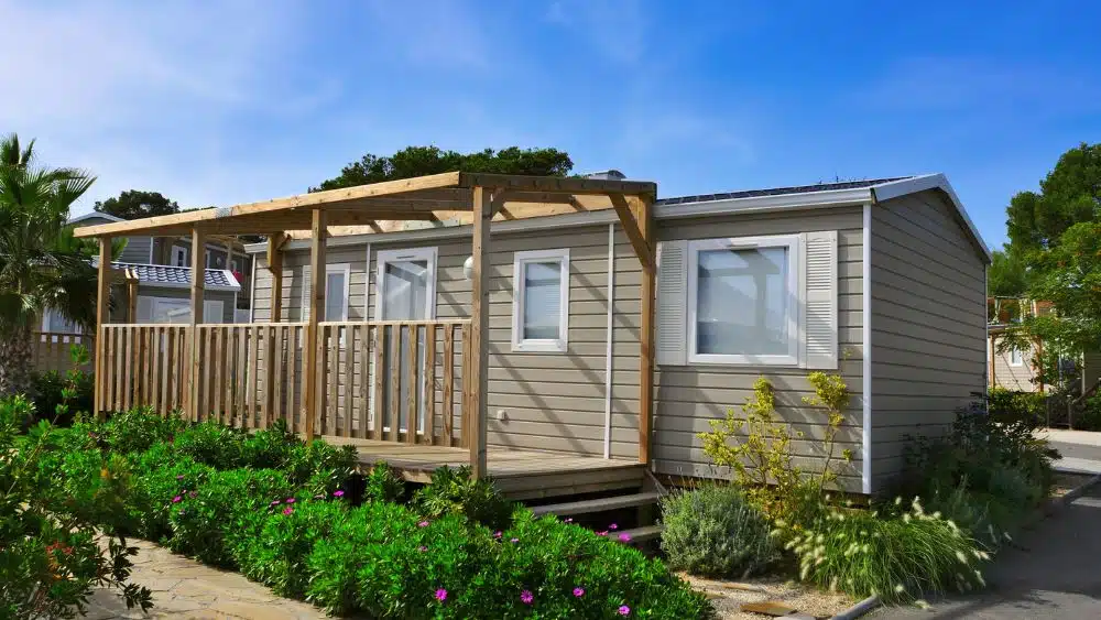 manufactured home with a deck